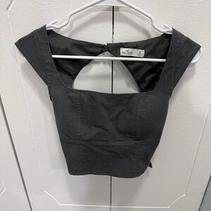 Hollister Grey Cropped Tie Back Linen Tank Top